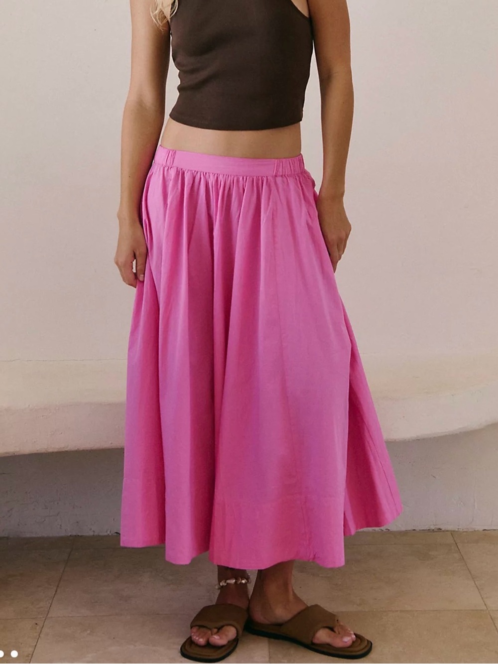 Free People Pink Midi Skirt with Elastic Waist (Lowen Midi Skirt)